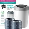 Tommee Tippee Simplee Sangenic Luieremmer, Milieuvriendelijker Systeem, Inclusief 6 Navulcassettes Met Duurzaam Geproduceerde Antibacteriële GREENFILM, Grijs