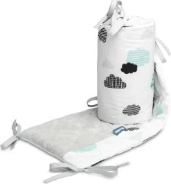 Sensillo Baby Bedbumper - Bedomrander - Anti Stootrand Ledikant - Bed Zijbeschermers - 180x30cm - Grijze Wolkjes -Babyproducten Winkel 1113x1200 3