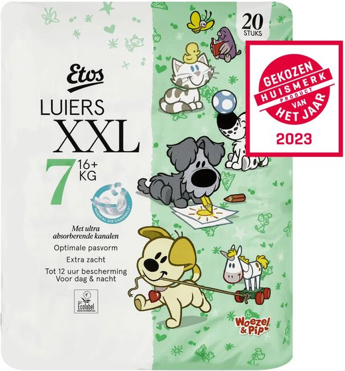 Etos Woezel & Pip Luiers XXL Maat 7 - 16+ Kg - 60 Stuks (3x20 Stuks) 1 Etos Woezel & Pip Luiers XXL Maat 7 - 16+ Kg - 60 Stuks (3x20 Stuks)