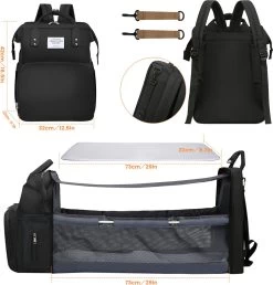 Merkloos Luiertas Rugzak - Luiertassen Met Babybed - Grote Luiertas Met Wieg - Luiertas Verzorgingstas Met Babybedje - Verzorgingsrugzak - Zwart -Babyproducten Winkel 1151x1200 2