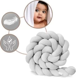 Bedbumper - Bedomrander - Bedbumper Ledikant - Bedbumper Gevlochten - Boxomrander - Babykamer Accessoires - 3 Meter - Katoen - Grijs -Babyproducten Winkel 1158x1200 3