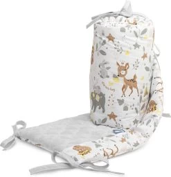 Sensillo Baby Bedbumper - Bedomrander - Anti Stootrand Ledikant - Bed Zijbeschermers - 180x30cm - Grijs Bosdiertjes -Babyproducten Winkel 1159x1200 2