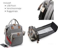 Humpy Dumpy Stijlvolle Luiertas Rugzak (Zwart) Met Uitschuifbaar Verschoon/ Slaap Bedje. Incl. Verschoon Matje, USB Poort & Buggy Straps -Babyproducten Winkel 1200x1001 3