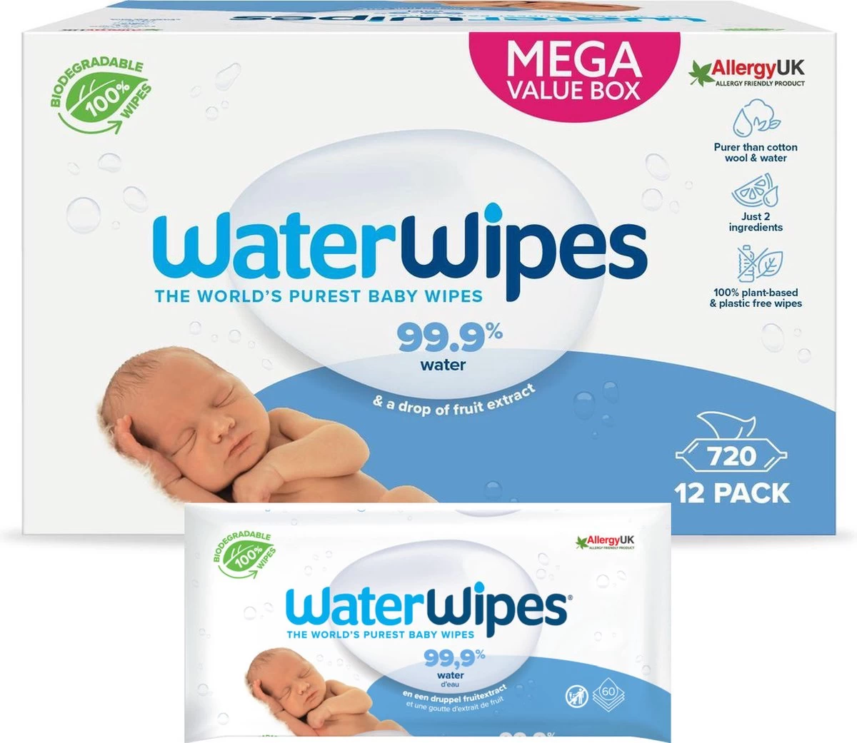 WaterWipes Billendoekjes Bio - 12 X 60 Stuks - 720 Doekjes 1 WaterWipes Billendoekjes Bio - 12 X 60 Stuks - 720 Doekjes