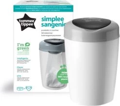 Tommee Tippee Simplee Sangenic Luieremmer, Milieuvriendelijker Systeem, Inclusief 1 Navulcassette Met Duurzaam Geproduceerde Antibacteriële GREENFILM, Grijs