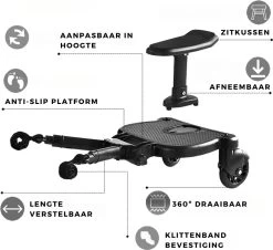 Merkloos Kinderwagen/Buggy Meerijdplankje - Kant & Klaar - In Elkaar Gezet - Universeel – Met Zitje – Verstelbaar – Zwart -Babyproducten Winkel 1200x1096 3