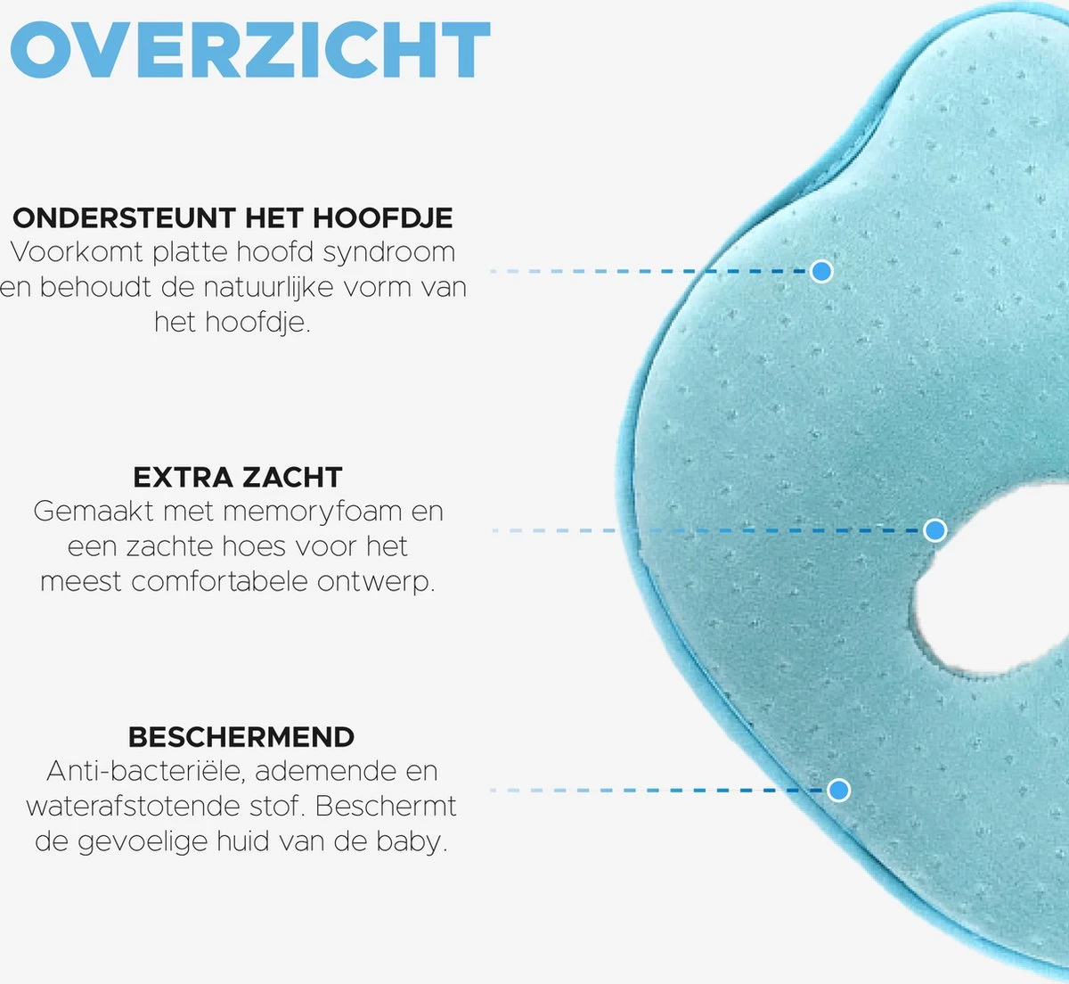 Baby Kussen Plat Hoofd - Slaapondersteuning Hoofdkussen - 0-12 Maanden - Orthopedisch - Inclusief E-book & Bestekset - Kraampakket - Kraamcadeau - Blauw 2 Baby Kussen Plat Hoofd - Slaapondersteuning Hoofdkussen - 0-12 Maanden - Orthopedisch - Inclusief E-book & Bestekset - Kraampakket - Kraamcadeau - Blauw - Afbeelding 2