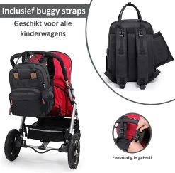 Luiertas Rugzak - Incl. Buggy / Kinderwagen Haken En Verschoningsmat - Complete Set - Zwart Van Zedar -Babyproducten Winkel 1200x1180 5