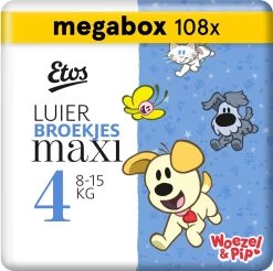 Babyproducten Winkel 22 Etos Luierbroekjes Megabox - Maat 4 - 8 Tot 15kg - 108 Stuks (3 X 36 Stuks)