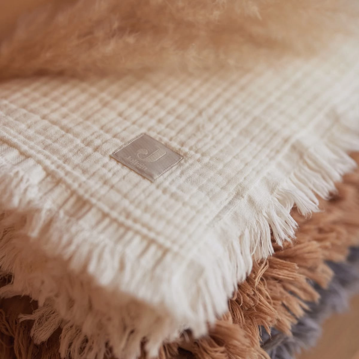 Jollein Baby Deken Ledikant 120x120cm Muslin Fringe - Ivory 7 Jollein Baby Deken Ledikant 120x120cm Muslin Fringe - Ivory - Afbeelding 7