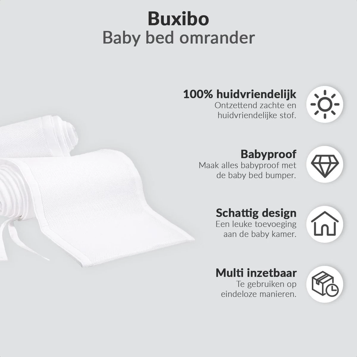 Buxibo - Baby Bed Omrander - Bedbumper - Hoofdbeschermer - Set Van 2 - 340x30cm & 160x30cm 2 Buxibo - Baby Bed Omrander - Bedbumper - Hoofdbeschermer - Set Van 2 - 340x30cm & 160x30cm - Afbeelding 2