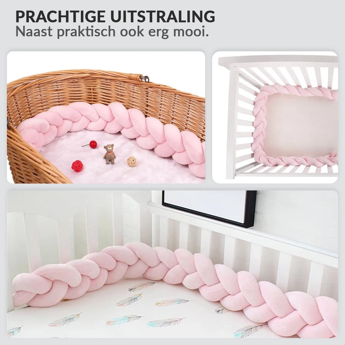 Buxibo Baby Bed Bumper - Baby Veiligheid/Hoofdbescherming/Bedbescherming - Multifunctionele Voedingskussen/Bedomrande/Boxomrander - 200CM - Roze 9 Buxibo Baby Bed Bumper - Baby Veiligheid/Hoofdbescherming/Bedbescherming - Multifunctionele Voedingskussen/Bedomrande/Boxomrander - 200CM - Roze - Afbeelding 9