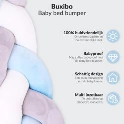 Buxibo Baby Bed Bumper - Baby Veiligheid/Hoofdbescherming/Bedbescherming - Multifunctionele Voedingskussen/Bedomrande/Boxomrander - 200CM - Blauw -Babyproducten Winkel 1200x1200 1306