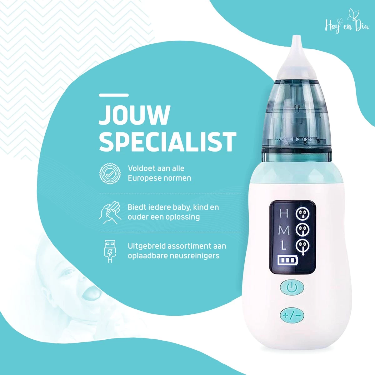 Hoy En Dia® Neusreiniger Baby Snoetenpoetsers - Neuspeer Met USB - Elektrische Neuszuiger En Oorreiniger 6 Hoy En Dia® Neusreiniger Baby Snoetenpoetsers - Neuspeer Met USB - Elektrische Neuszuiger En Oorreiniger - Afbeelding 6