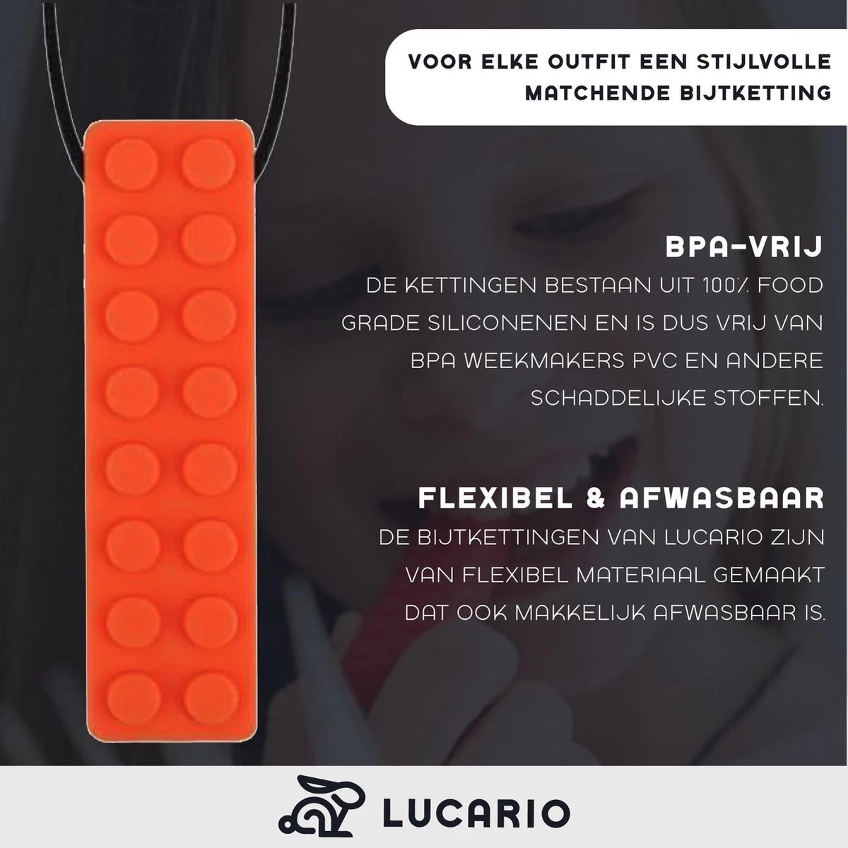 Bijtketting - Kauwketting | Bouwblokje Patroon Oranje 6 Bijtketting - Kauwketting | Bouwblokje Patroon Oranje - Afbeelding 6