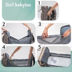 Luiertas Rugzak - Monx Luiertas Verzorgingstas Met Uitklapbaar Babybedje - Overzichtelijke Luierrugzak Extra Buggy En Kinderwagen Haken Inclusief Geïsoleerde Flessenhouder - Grijs -Babyproducten Winkel 1200x1200 875