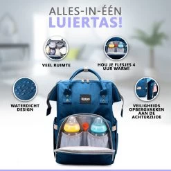Luiertas Rugzak - Gratis Flessenwarmer En Gratis Kinderwagen Haken - Eindeloos Opbergruimte - Ruime Luiertas - Draaggemak - Donker Blauw