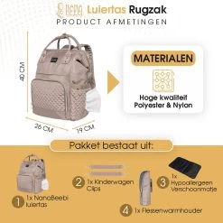 NanaBeebi Luiertas Rugzak Met Verschoonmatje - Beige Taupe - Inclusief Flessenwarmhouder - Kinderwagenhaken En Isoleervak -Babyproducten Winkel 1200x1200 931