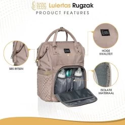 NanaBeebi Luiertas Rugzak Met Verschoonmatje - Beige Taupe - Inclusief Flessenwarmhouder - Kinderwagenhaken En Isoleervak -Babyproducten Winkel 1200x1200 934
