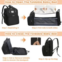 Merkloos Luiertas Rugzak - Luiertassen Met Babybed - Grote Luiertas Met Wieg - Luiertas Verzorgingstas Met Babybedje - Verzorgingsrugzak - Zwart -Babyproducten Winkel 1200x1200 959