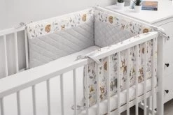 Sensillo Baby Bedbumper - Bedomrander - Anti Stootrand Ledikant - Bed Zijbeschermers - 180x30cm - Grijs Bosdiertjes