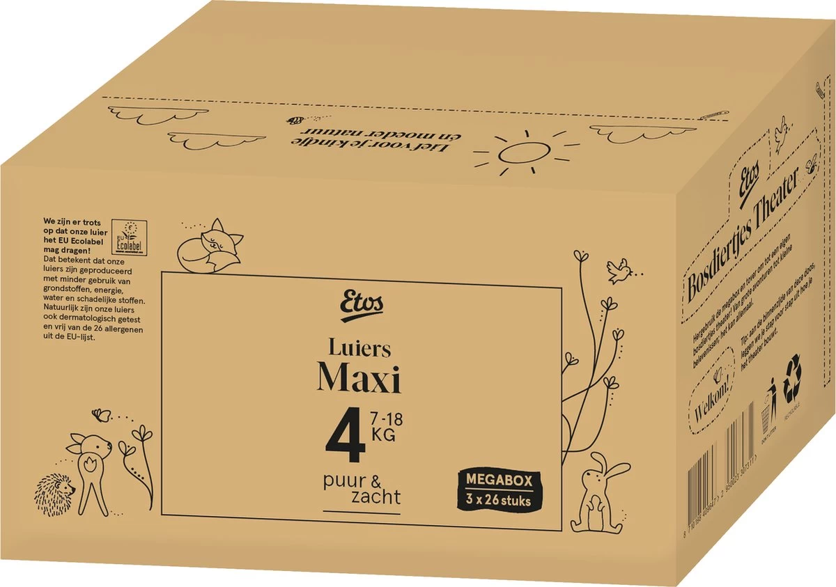Etos Luiers Puur & Zacht - Maat 4 (7-18 Kg) - 78 Stuks (3x26) 2 Etos Luiers Puur & Zacht - Maat 4 (7-18 Kg) - 78 Stuks (3x26) - Afbeelding 2