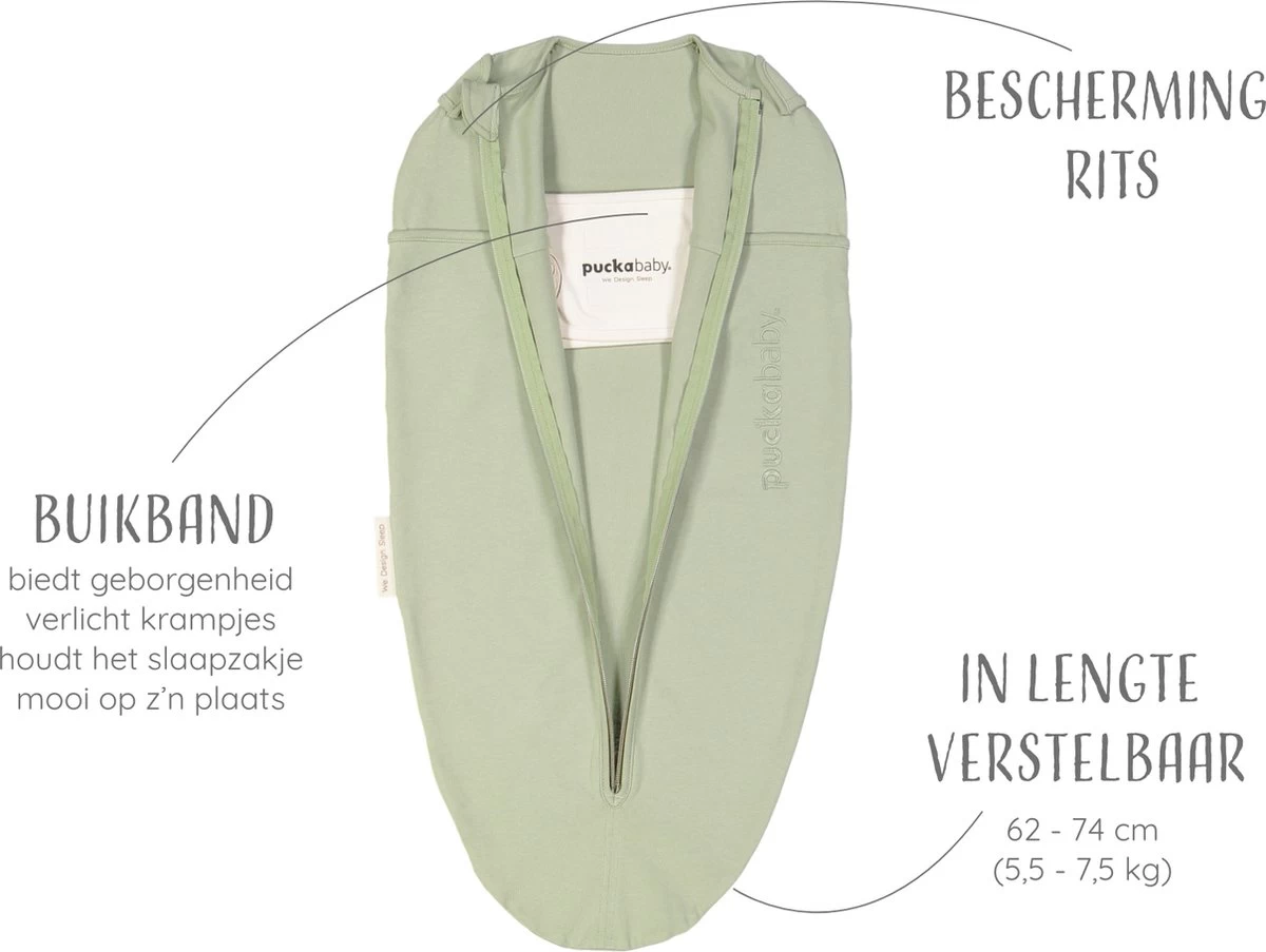 Puckababy Inbakerslaapzak Original Mini - 3-6 Maanden - Cotton - Olive 4 Puckababy Inbakerslaapzak Original Mini - 3-6 Maanden - Cotton - Olive - Afbeelding 4