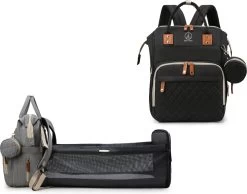 Humpy Dumpy Stijlvolle Luiertas Rugzak (Zwart) Met Uitschuifbaar Verschoon/ Slaap Bedje. Incl. Verschoon Matje, USB Poort & Buggy Straps