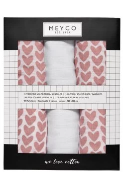Meyco Knitted Heart Swaddle - 3-pack - Hydrofiel - Pink - 120x120cm -Babyproducten Winkel 800x1200 15